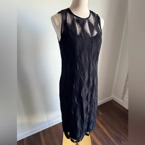 Y2K DKNY Black Sleeveless Midi Dress with Sheer Yoke - Picture 1 of 9